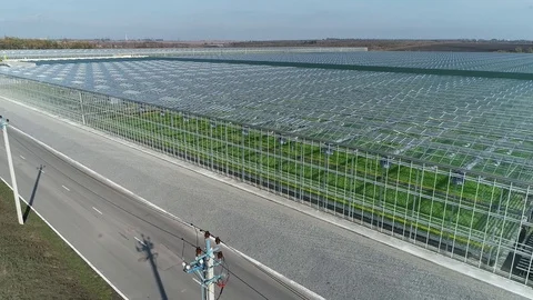 Drone shot of the modern high tech greenhouse, aerial shot Vidéo 99282241
