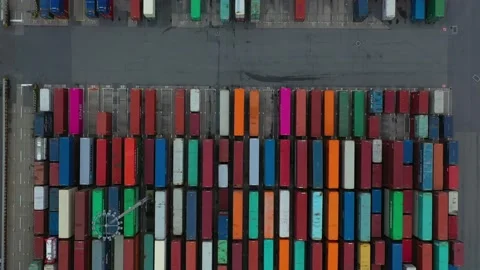 Drone shot of modern industrial container port of Hamburg with containers Stock Footage 195655194