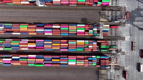 Drone shot of modern industrial container port of Rotterdam with containers Stock Footage 276619616