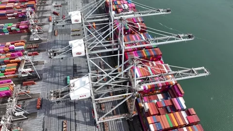 Drone shot of modern industrial container port of Rotterdam with containers Stock Footage 279060860