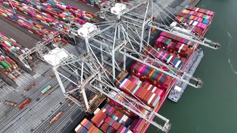 Drone shot of modern industrial container port of Rotterdam with containers Stock Footage 282066756