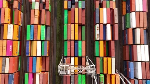 Drone shot of modern industrial container port of Rotterdam with containers Stock Footage 308852707
