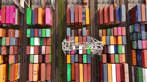 Drone shot of modern industrial container port of Rotterdam with containers Stock Footage 309128824