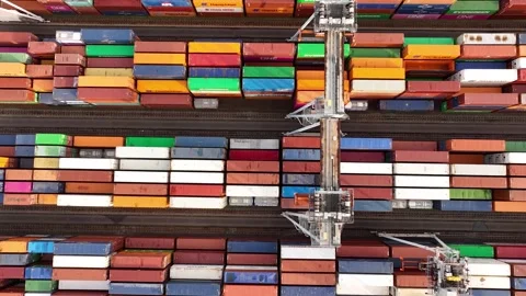 Drone shot of modern industrial container port of Rotterdam with containers Stock Footage 329128148