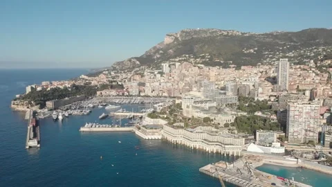 Drone shot of Monaco Harbour Stock Footage 192835284