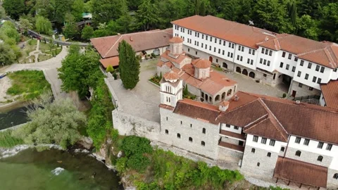 Drone shot of the monastery of St. Naum Stock Footage 155583109