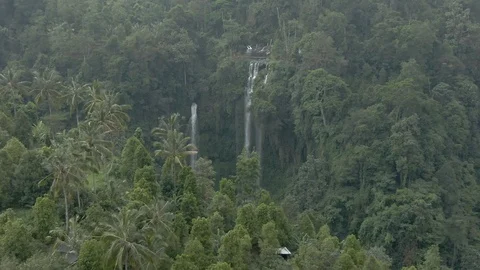 Drone shot of the most large and beautiful waterfalls in Bali Stock Footage 112738073