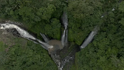 Drone shot of the most large and beautiful waterfalls in Bali Stock Footage 112738488