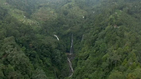 Drone shot of the most large and beautiful waterfalls in Bali Stock Footage 112738515