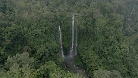 Drone shot of the most large and beautiful waterfalls in Bali Stock Footage 112738694