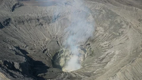 Drone shot of Mount Bromo volcano crater in Java, Indonesia Stock Footage 253542442