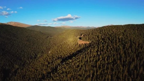 Drone shot of the mountain range densely covered with green pine forest Video stock 121683707