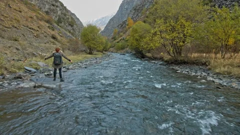 Drone shot of mountain river Stock Footage 140211594