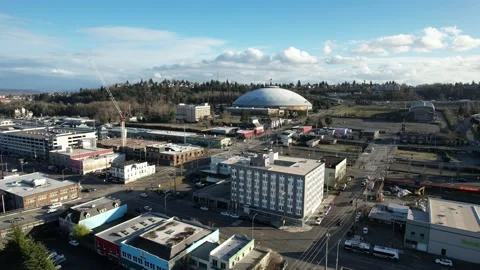 Drone Shot moving Leftward towards Tacoma Dome on sunny afternoon Stock Footage 232877720