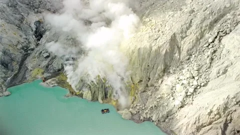 Drone Shot Moving Right Over Kawah Ijen Sulfur Fumes Stock Footage 315224393