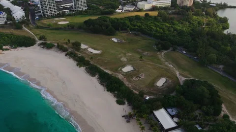 Drone Shot of Mullet Bay Beach and Simpson Bay on Sint Maarten Island Video stock 339695981