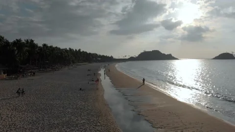 Drone Shot Of Nacpan Beach Sunset In Palawan, Philippines Stock Footage 159254679