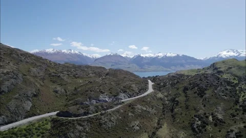 Drone Shot of The Neck Between Lake Hawea and Wanaka Stock Footage 229664020