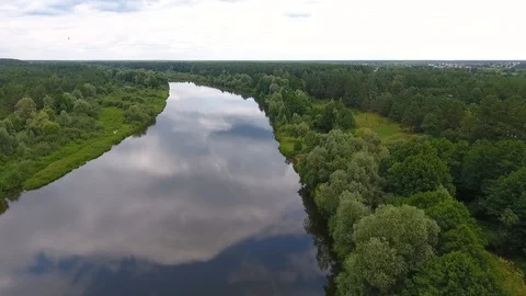 Drone shot of Neman river, in the summer. Stock Footage 117848813