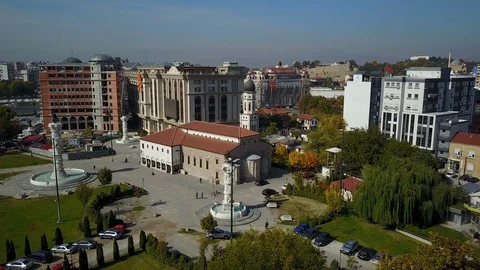 Drone shot of new church in central Skopje, Macedonia 스톡 동영상 85913853