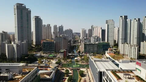 A drone-shot new town Stock Footage 135630159