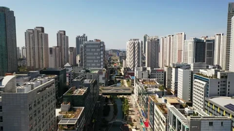A drone-shot new town Stock Footage 135630161