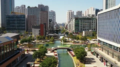 A drone-shot new town Stock Footage 135630320