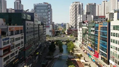 A drone-shot new town Stock Footage 135630378