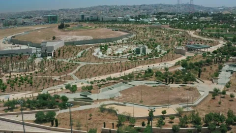 Drone shot of a new under-development park in rural Amman - Jordan Stock Footage 297237095