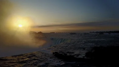 Drone shot of Niagara Falls at dusk Stock Footage