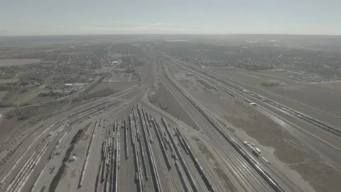 Drone shot of North Platte freight train yard, 3 angles Stock Footage 232121863