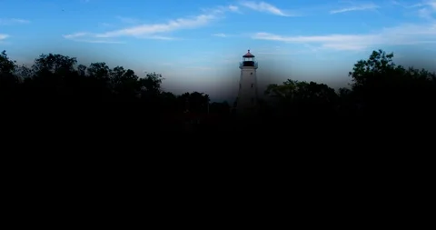 Drone Shot, North Point Lighthouse at Sunset Stock Footage 98883365