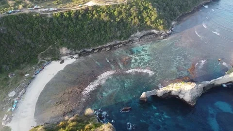 Drone Shot of the Ocean and Beaches of Penida Island, near Bali, Indonesia Stock Footage 234192599