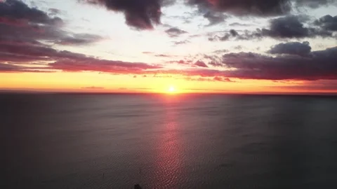 Drone Shot Of  Ocean Sunset With Warm Colors, 6K Video stock 333041171