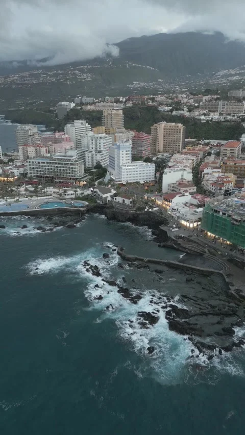 Drone Shot of Ocean Waves and CIty Shot Footage 4K 9:16 Vertical Stock Footage 233221423