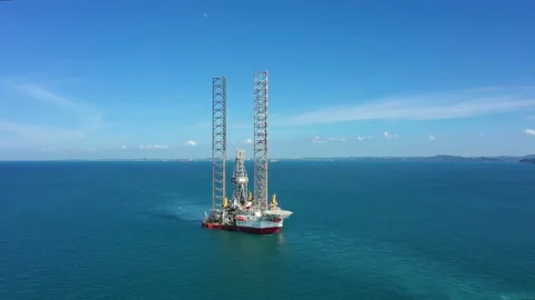 Drone shot of oil rig being transported, Singapore Stock Footage 157572075