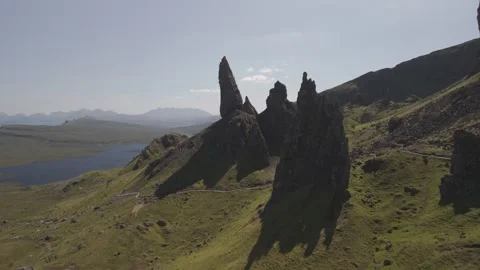 Drone Shot of Old Man of Storr Rock Pinnacle Scotland Stock Footage 330194152