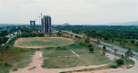 Drone shot of open ground. Capital of pakistan, Islamabad Stock Footage 114510064