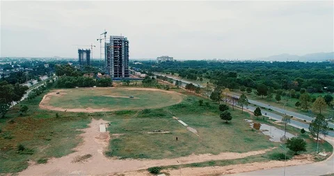 Drone shot of open ground. Capital of pakistan, Islamabad Stock Footage 114510257