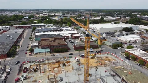 Drone Shot Orbiting Around Rear Of Crane On Construction Job Site Stock Footage 161418707