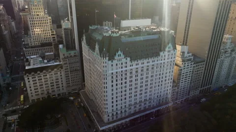 Drone shot orbiting the Chateau style Plaza hotel, in New York, USA Stock-Footage 254077826