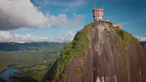 Drone shot over big boulder "El Peñol" Guatapé, Colombia, 2.7K Stock-Footage 162871012