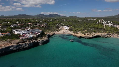 Drone Shot over Cala Murada at midday, Mallorca, Spain Stock Footage 254185165