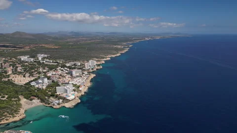 Drone Shot over Cala Murada at midday, Mallorca, Spain Stock Footage 254187504