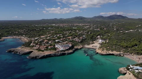 Drone Shot over Cala Murada at midday, Mallorca, Spain Stock Footage 254188986