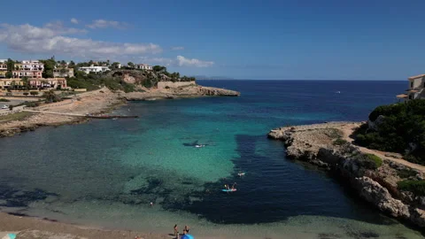 Drone Shot over Cala Murada at midday, Mallorca, Spain Stock Footage 254190017