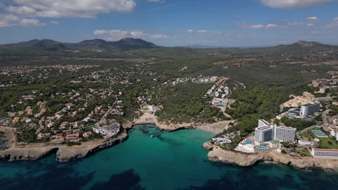 Drone Shot over Cala Murada at midday, Mallorca, Spain Stock Footage 254568550