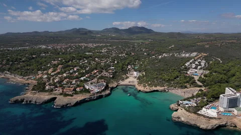 Drone Shot over Cala Murada at midday, Mallorca, Spain Stock Footage 254568594