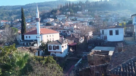 Drone Shot Over Couple Viewing Picturesque Şirince Village Panorama Stock Footage 322138436