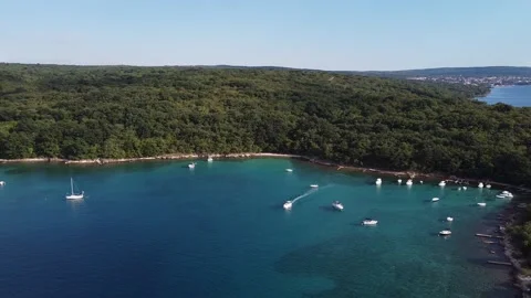 Drone shot over Croatia viewing forest, coast Stock Footage